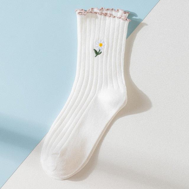 Little Flower Socks Girl's Socks Simple Solid Color Socks Women's Long Socks Kawaii Happy And Funny Breathable Socks For Women