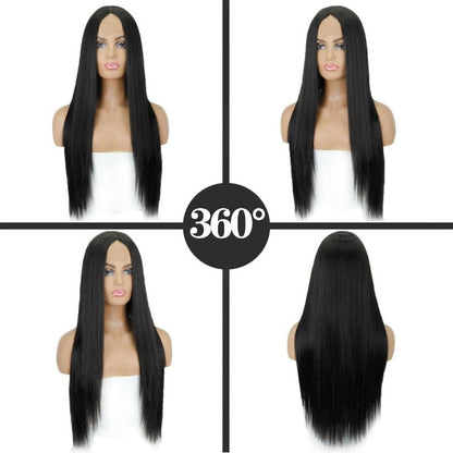 Long Straight Synthetic Black Wig Mixed Brown and Blonde Long Wig For Black Women Middle Part Nature Wigs For Black Women Cosplay Wigs For Women