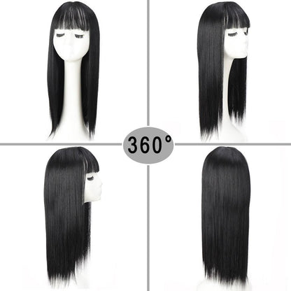 Long Straight With Bangs Synthetic Wigs For Black/White Women Natural Black Brown Gray Heat Resistant Fiber Hair Wigs For Black Women Cosplay Wigs For Women Gifts for Girlfriends
