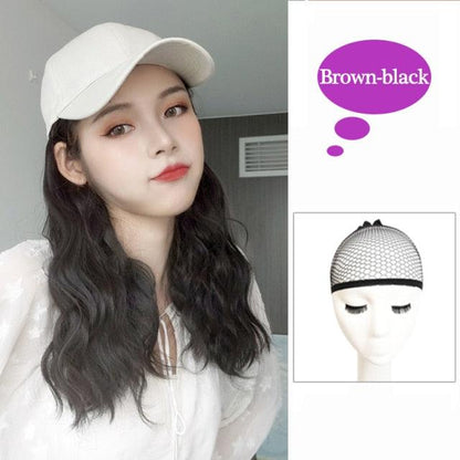 Long Synthetic Baseball Cap Hair Wig Natural Black Cap Hair Extensions Natural Corn Whisker wig Wave Wigs Hat Wig Adjustable Wigs For Black Women Cosplay Wigs For Women