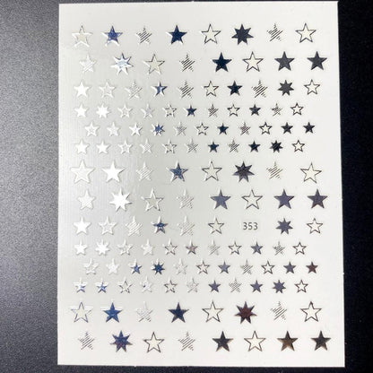 Lovely Stars Geometry 3D Nails Art Sticker Gold Silver Rose gold Ornaments self-Adhesive Sliders Manicure Accessories Decoration for Women Girls Art Stickers Decal Decoration Metallic Curve Strip Line Nail