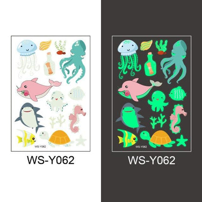 Luminous Tattoo Stickers Temporary Animal Tattoos Glow Paste on Face Arm Leg Fluorescent Waterproof Fake Tattoo For Kids Girls