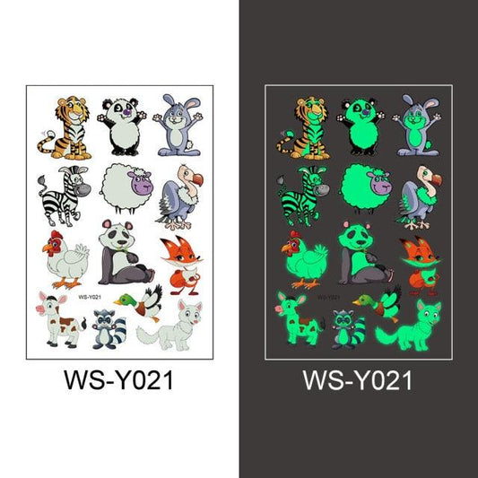 Luminous Tattoo Stickers Temporary Animal Tattoos Glow Paste on Face Arm Leg Fluorescent Waterproof Fake Tattoo For Kids Girls