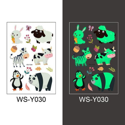 Luminous Tattoo Stickers Temporary Animal Tattoos Glow Paste on Face Arm Leg Fluorescent Waterproof Fake Tattoo For Kids Girls