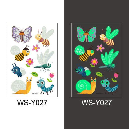 Luminous Tattoo Stickers Temporary Animal Tattoos Glow Paste on Face Arm Leg Fluorescent Waterproof Fake Tattoo For Kids Girls