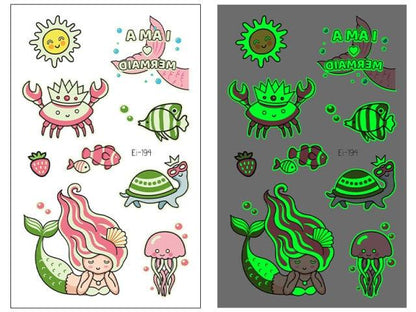 Luminous Tattoo Stickers Temporary Animal Tattoos Glow Paste on Face Arm Leg Fluorescent Waterproof Fake Tattoo For Kids Girls