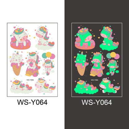 Luminous Tattoo Stickers Temporary Animal Tattoos Glow Paste on Face Arm Leg Fluorescent Waterproof Fake Tattoo For Kids Girls