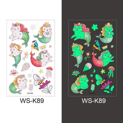 Luminous Tattoo Stickers Temporary Animal Tattoos Glow Paste on Face Arm Leg Fluorescent Waterproof Fake Tattoo For Kids Girls