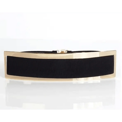 Luxurious Gold Wide Strap Elastic Belts For Women Elegant Metal Polished Plain Gold Belt Black Wide Strap Waistband for Women