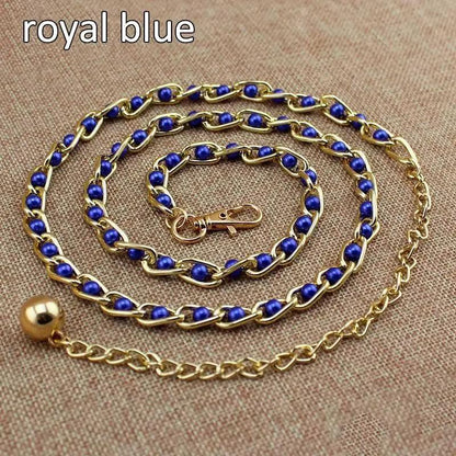 Luxurious Metal Adjustable Thin Strap Body Link Belts For Women Fashion Long Tassel Belly Metal Chain Waistbands For Women