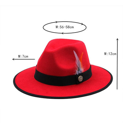 Luxurious Unique Couple Hats Wide Brim Fedora Hat Winter Autumn Trendy Fedora Hat  Women Black Red Wedding Hat With Feather Belts For Hats Men Beautiful Gentleman Elegant Classical Hat