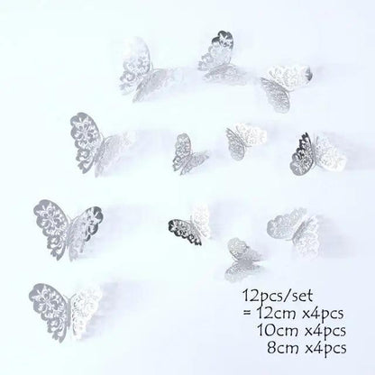 Luxury 3D Wall Stunning 12Pcs 4D Hollow Butterfly Wall Sticker Home Decoration Wall Stickers wedding Party Wedding Decors Butterfly Kids Room Decors