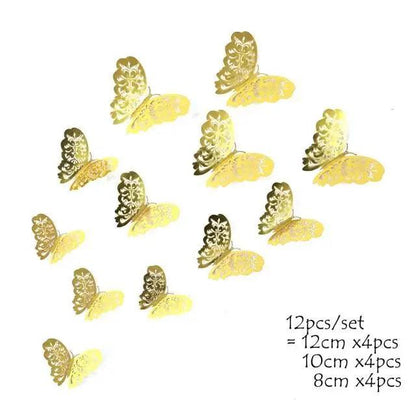 Luxury 3D Wall Stunning 12Pcs 4D Hollow Butterfly Wall Sticker Home Decoration Wall Stickers wedding Party Wedding Decors Butterfly Kids Room Decors
