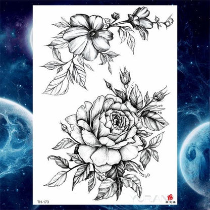 Luxury Big Tattoo Stickers Butterfly Body Arm Leg Tattoos Temporary Black Flower Rose Tattoos For Women's Adults