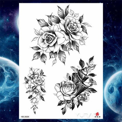 Luxury Big Tattoo Stickers Butterfly Body Arm Leg Tattoos Temporary Black Flower Rose Tattoos For Women's Adults