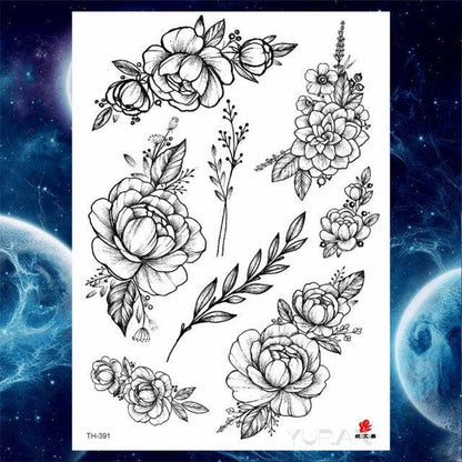 Luxury Big Tattoo Stickers Butterfly Body Arm Leg Tattoos Temporary Black Flower Rose Tattoos For Women's Adults