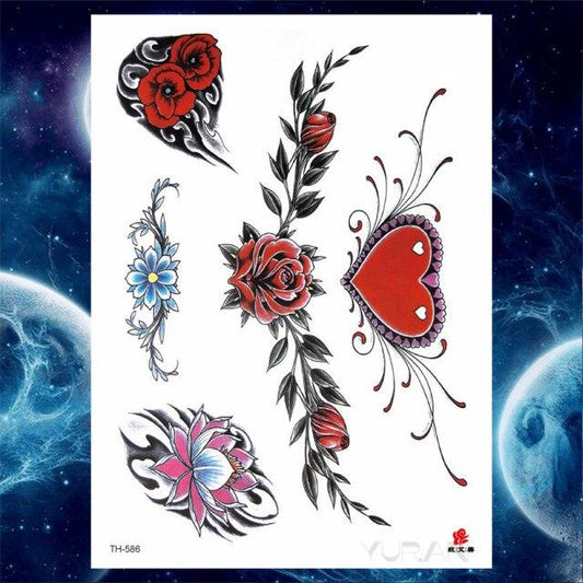 Luxury Big Tattoo Stickers Butterfly Body Arm Leg Tattoos Temporary Black Flower Rose Tattoos For Women's Adults