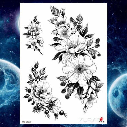 Luxury Big Tattoo Stickers Butterfly Body Arm Leg Tattoos Temporary Black Flower Rose Tattoos For Women's Adults