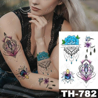 Luxury Big Waterproof Temporary Sticker Tattoo Large Flowers And Animals Body Tattos For Womens