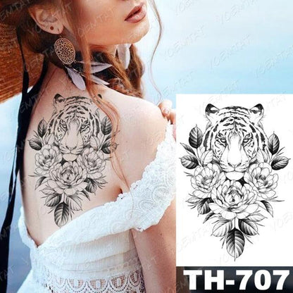 Luxury Big Waterproof Temporary Sticker Tattoo Large Flowers And Animals Body Tattos For Womens
