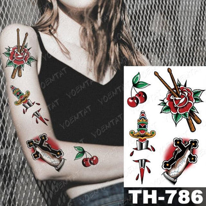 Luxury Big Waterproof Temporary Sticker Tattoo Large Flowers And Animals Body Tattos For Womens