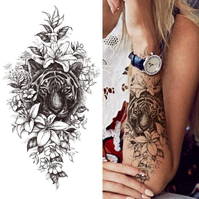 Luxury Black Forest Tiger Wolf Tattoo Sticker Temporary Tattoo Animals Colorful Big Tattoo Stickers For Mens Womens