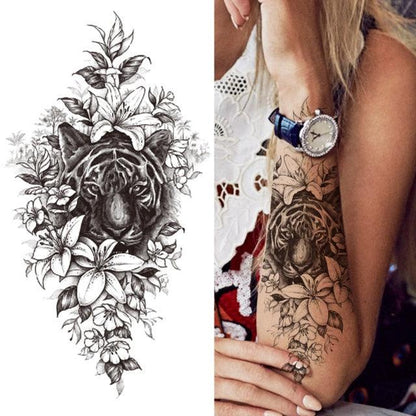 Luxury Black Forest Tiger Wolf Tattoo Sticker Temporary Tattoo Animals Colorful Big Tattoo Stickers For Mens Womens