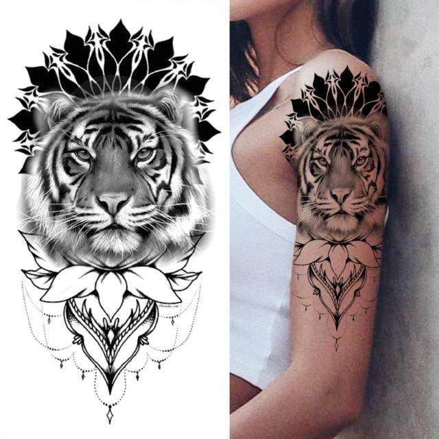 Luxury Black Forest Tiger Wolf Tattoo Sticker Temporary Tattoo Animals Colorful Big Tattoo Stickers For Mens Womens