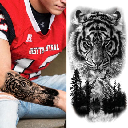 Luxury Black Forest Tiger Wolf Tattoo Sticker Temporary Tattoo Animals Colorful Big Tattoo Stickers For Mens Womens