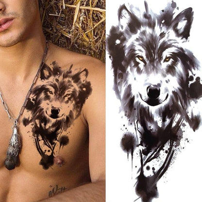 Luxury Black Forest Tiger Wolf Tattoo Sticker Temporary Tattoo Animals Colorful Big Tattoo Stickers For Mens Womens