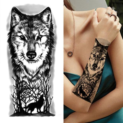 Luxury Black Forest Tiger Wolf Tattoo Sticker Temporary Tattoo Animals Colorful Big Tattoo Stickers For Mens Womens