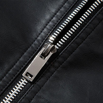 Luxury Black Men Faux Leather Jacket Elegant Motorcycle Men's Jackets Black Warm Business Male PU Leather Coats Men's Leathers Motorcycle Slim Fit Jacket