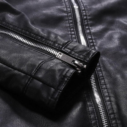 Luxury Black Men Faux Leather Jacket Elegant Motorcycle Men's Jackets Black Warm Business Male PU Leather Coats Men's Leathers Motorcycle Slim Fit Jacket