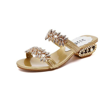 Luxury Black Shiny Women Summer Beach Sandals Fashion Women Rhinestone Outdoor Slippers Rhinestone Glitter Square Toe Ring Elastic Slingback Flat Casual Summer Beach Sandals