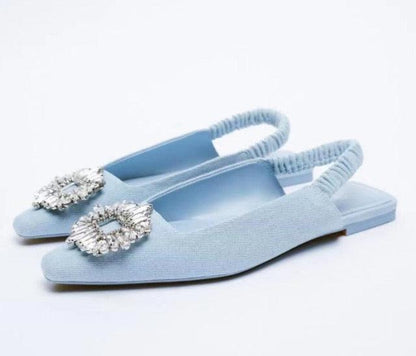 Luxury Black Straps Black Shoes For Women Shallow Summer Heels Beige Elastic Band Low Pointed Closed Flat Rhinestone Slip-on Shoes Flats Outdoor Walking Slippers