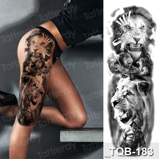 Luxury Black Temporary Tattoo Waterproof Big Lion Tattoo For Body Arm Legs Modern Large Design