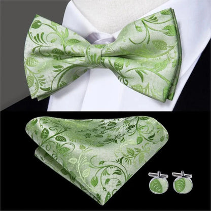 Luxury Butterfly Beige Silk Bow Ties For Men Gentlemens Cufflinks Set Elegant Design Wedding Party Bowties For Tuxedo Excellent Gift For Prom
