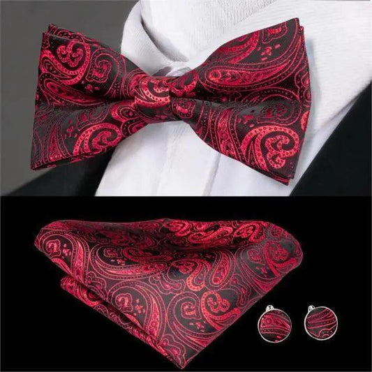 Luxury Butterfly Beige Silk Bow Ties For Men Gentlemens Cufflinks Set Elegant Design Wedding Party Bowties For Tuxedo Excellent Gift For Prom