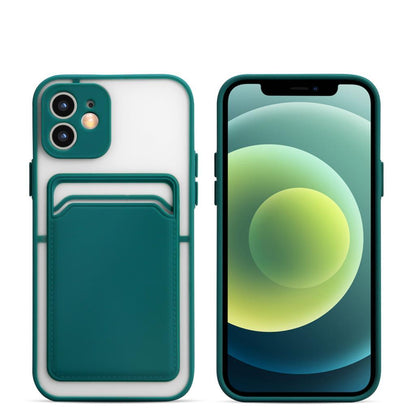Luxury Card Holder Wallet Case For iPhone 11 Pro Max 12 Mini X XR 7 8 Plus XS Max Hard Solid Color Clear Protection Cover  Soft Silicone Shockproof Back Cover