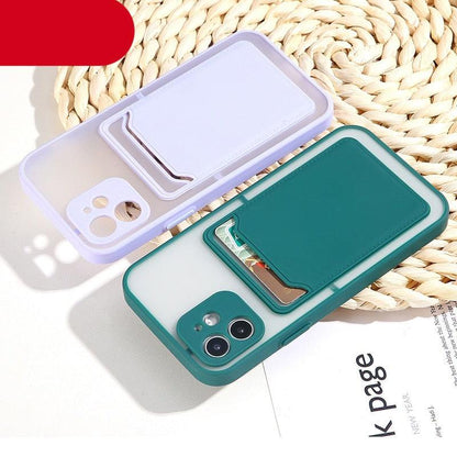 Luxury Card Holder Wallet Case For iPhone 11 Pro Max 12 Mini X XR 7 8 Plus XS Max Hard Solid Color Clear Protection Cover  Soft Silicone Shockproof Back Cover