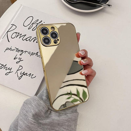 Luxury Clear Back Mirror Shock-Absorption Anti-Scratch Bright Reflection Protective Case Cover Silver Golden Mirror Shockproof Case for iPhone 14 13 12 Pro Max 11 X XR XS 8Plus iphone Hard Back Cover
