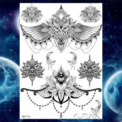 Luxury Colorful Flower Lavender Waterproof Temporary Tattoos Animals Arm Chest Tattoo Stickers Elegant Summer Style For Womens Mens