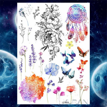Luxury Colorful Flower Lavender Waterproof Temporary Tattoos Animals Arm Chest Tattoo Stickers Elegant Summer Style For Womens Mens