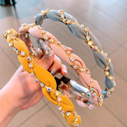 Luxury Crystal Rhinestone Cross Hair Bands For Girls Women Chiffon Stylish Headwear Korean Hair Bands Hoop New Fashion Gorgeous Hair Accessories For Women