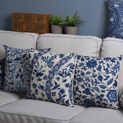 Luxury Decorative Throw Square Linen Pillowcase Blue And White Flower Bedroom Room Sofa Porcelain Printed Cushion Cover Decorative Sofa Throw Pillow Car Chair Home Decor Pillow Case Soft Design