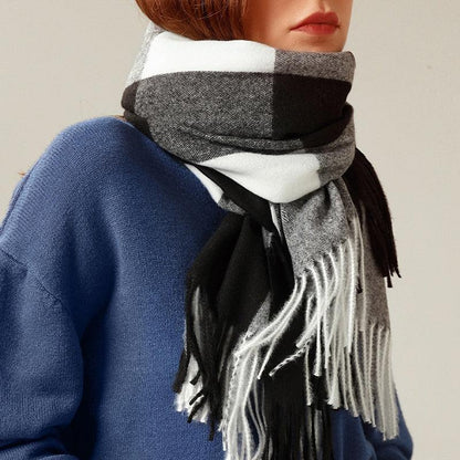 Luxury Fashion Autumn Winter Soft Warm Scarf Plaid Colorful Hijabs Cashmere Scarves Warm Soft Bandana Women's Lightweight Scarves Elegant Echarpe  Escharpe Soft Wool Elegant Tassel For Women