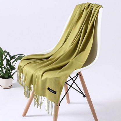 Luxury Fashion Winter Solid Colorful Soft Scarf Hijabs Tassels Long Warm Shawls Hijabs Lightweight Scarfs Scarves Cashmere Elegant Hijabs Scarves Wraps For Women