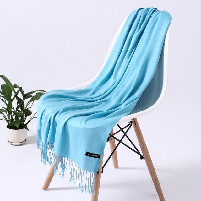 Luxury Fashion Winter Solid Colorful Soft Scarf Hijabs Tassels Long Warm Shawls Hijabs Lightweight Scarfs Scarves Cashmere Elegant Hijabs Scarves Wraps For Women