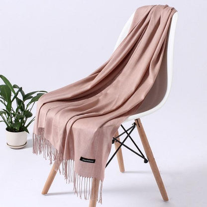 Luxury Fashion Winter Solid Colorful Soft Scarf Hijabs Tassels Long Warm Shawls Hijabs Lightweight Scarfs Scarves Cashmere Elegant Hijabs Scarves Wraps For Women