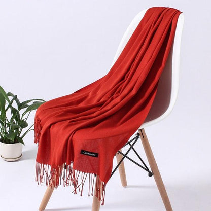 Luxury Fashion Winter Solid Colorful Soft Scarf Hijabs Tassels Long Warm Shawls Hijabs Lightweight Scarfs Scarves Cashmere Elegant Hijabs Scarves Wraps For Women